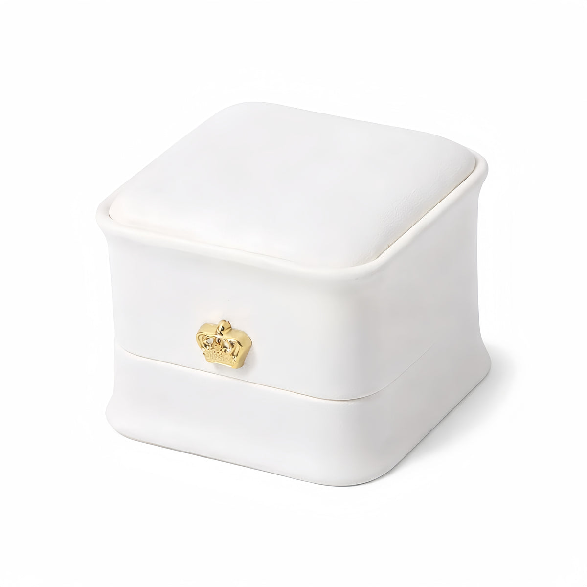 White jewelry box with a gold clasp on a white background