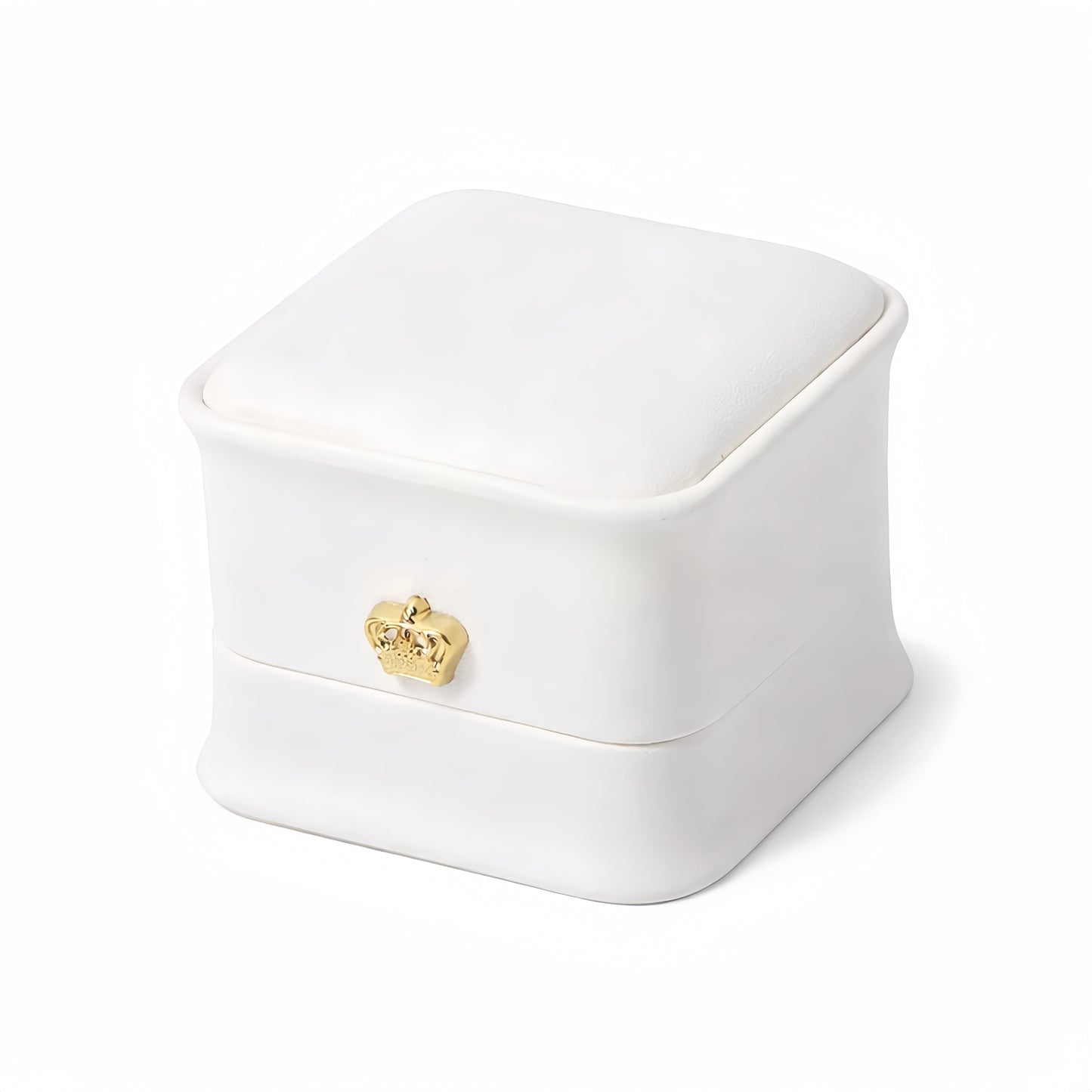 White jewelry box with a gold clasp on a white background
